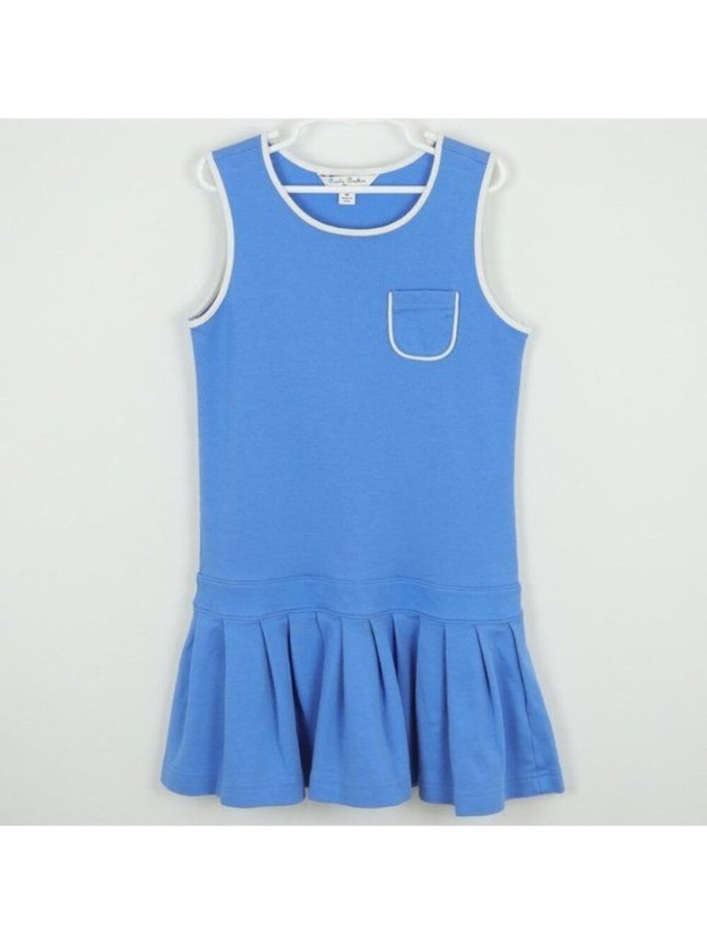 Brooks Brothers Girls Medium Blue White Cotton Ruffled Sleeveless Tennis Dress